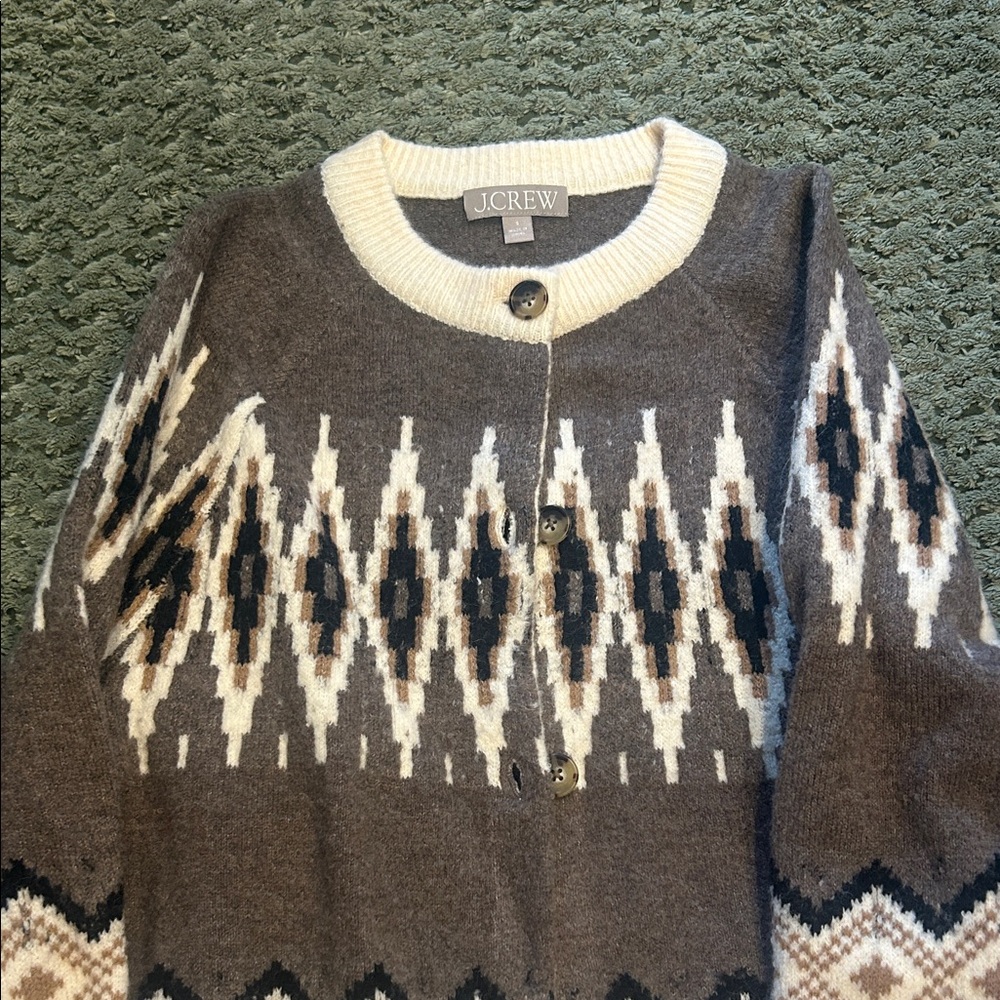 J. Crew Geometric Brown and Cream Cardigan